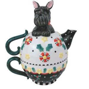 Mary Engelbreit Scottie Dog Teapot Stackable Mug 2001 Scottish Terrier Holiday